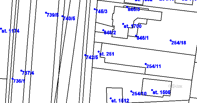 Parcela st. 251 v KÚ Rosice nad Labem, Katastrální mapa