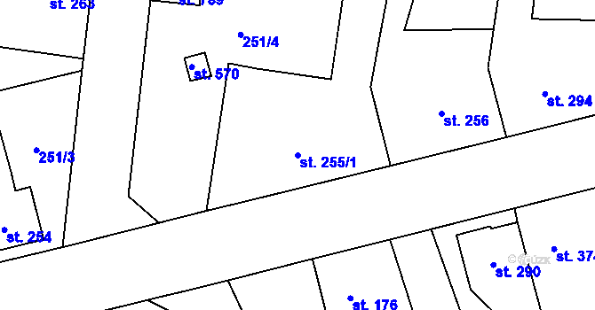 Parcela st. 255/1 v KÚ Rosice nad Labem, Katastrální mapa