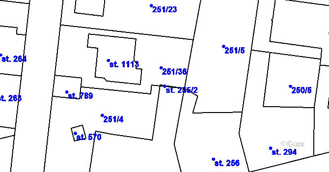 Parcela st. 255/2 v KÚ Rosice nad Labem, Katastrální mapa