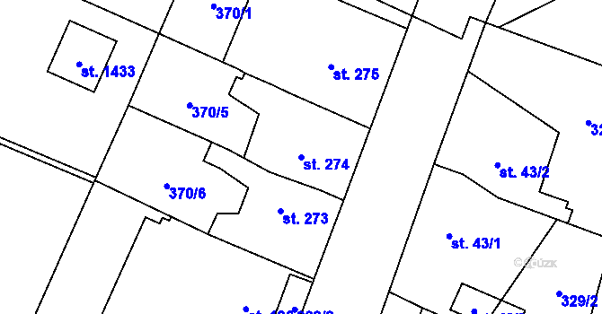 Parcela st. 274 v KÚ Rosice nad Labem, Katastrální mapa