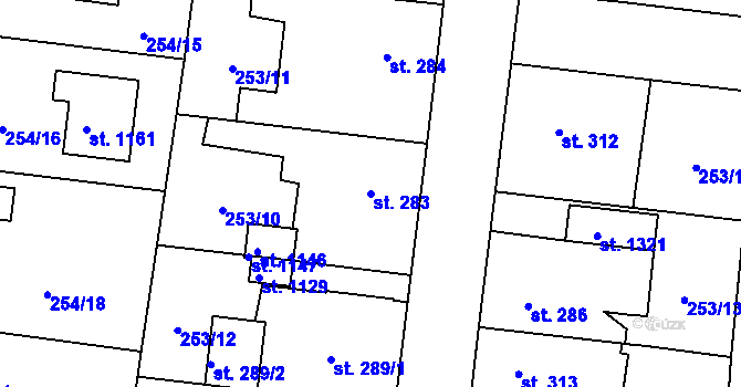 Parcela st. 283 v KÚ Rosice nad Labem, Katastrální mapa