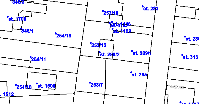 Parcela st. 289/2 v KÚ Rosice nad Labem, Katastrální mapa
