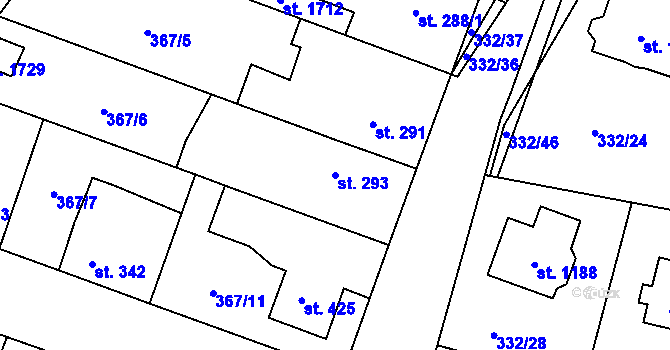 Parcela st. 293 v KÚ Rosice nad Labem, Katastrální mapa