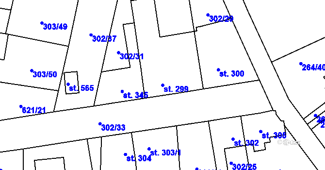 Parcela st. 299 v KÚ Rosice nad Labem, Katastrální mapa