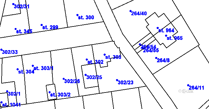 Parcela st. 305 v KÚ Rosice nad Labem, Katastrální mapa