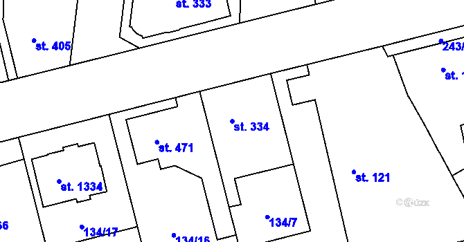 Parcela st. 334 v KÚ Rosice nad Labem, Katastrální mapa