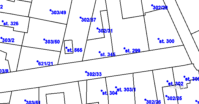 Parcela st. 345 v KÚ Rosice nad Labem, Katastrální mapa
