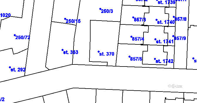 Parcela st. 370 v KÚ Rosice nad Labem, Katastrální mapa