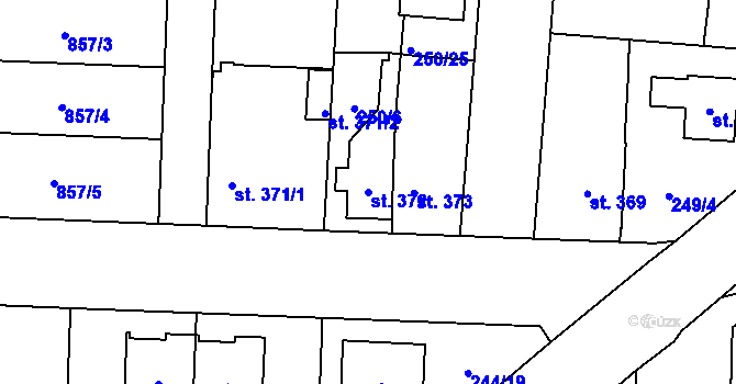 Parcela st. 372 v KÚ Rosice nad Labem, Katastrální mapa