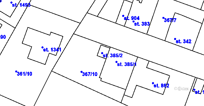 Parcela st. 385/2 v KÚ Rosice nad Labem, Katastrální mapa