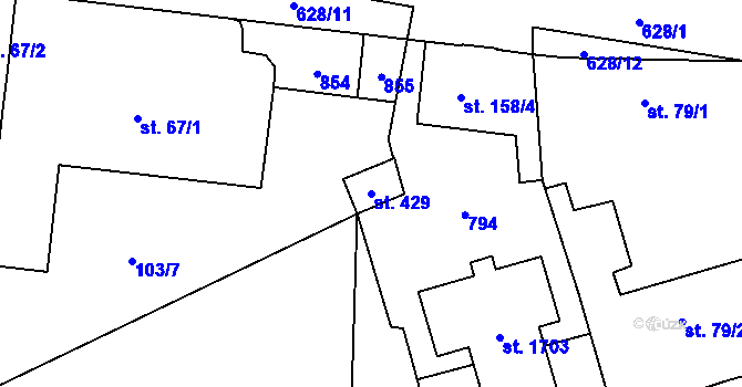 Parcela st. 429 v KÚ Rosice nad Labem, Katastrální mapa