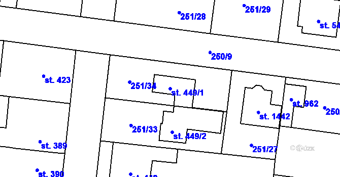 Parcela st. 449/1 v KÚ Rosice nad Labem, Katastrální mapa