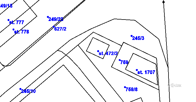 Parcela st. 472/2 v KÚ Rosice nad Labem, Katastrální mapa