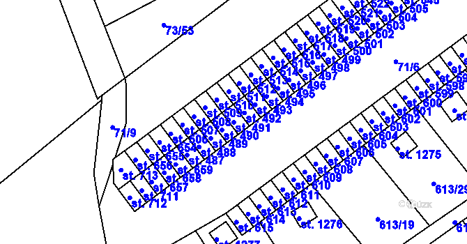 Parcela st. 491 v KÚ Rosice nad Labem, Katastrální mapa