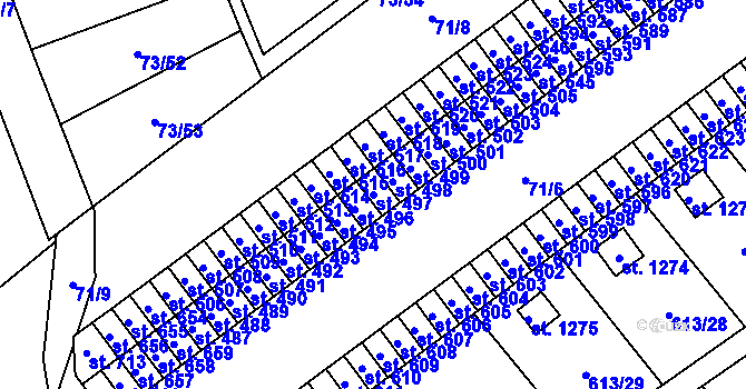 Parcela st. 497 v KÚ Rosice nad Labem, Katastrální mapa