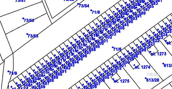 Parcela st. 499 v KÚ Rosice nad Labem, Katastrální mapa