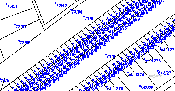 Parcela st. 501 v KÚ Rosice nad Labem, Katastrální mapa