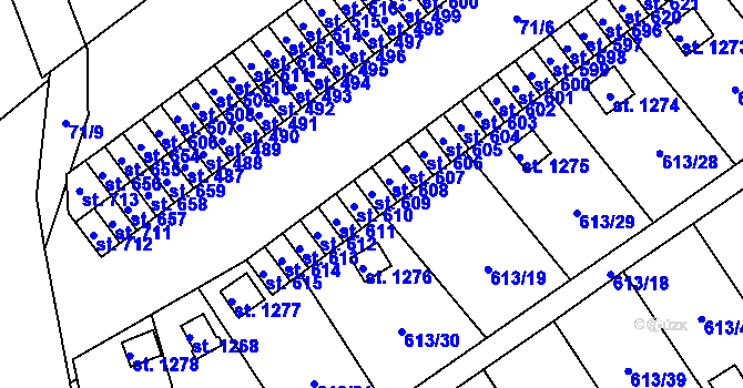 Parcela st. 609 v KÚ Rosice nad Labem, Katastrální mapa