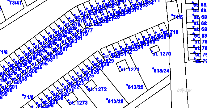 Parcela st. 630 v KÚ Rosice nad Labem, Katastrální mapa