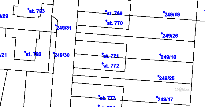 Parcela st. 771 v KÚ Rosice nad Labem, Katastrální mapa