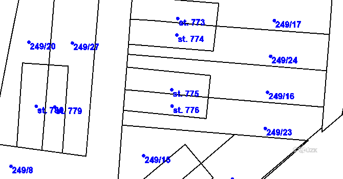 Parcela st. 775 v KÚ Rosice nad Labem, Katastrální mapa