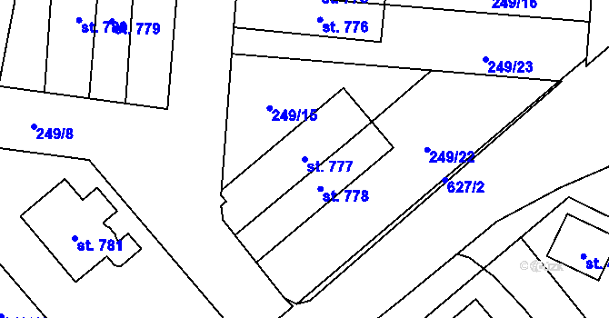 Parcela st. 777 v KÚ Rosice nad Labem, Katastrální mapa