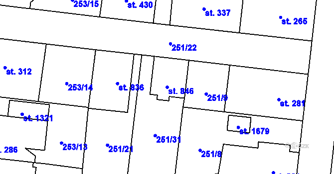 Parcela st. 846 v KÚ Rosice nad Labem, Katastrální mapa