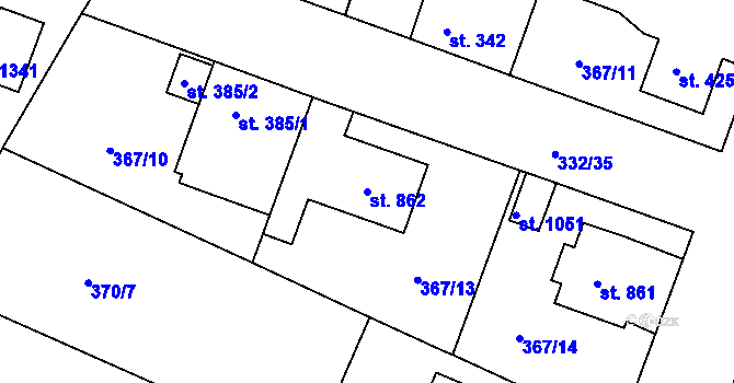 Parcela st. 862 v KÚ Rosice nad Labem, Katastrální mapa