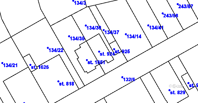 Parcela st. 924 v KÚ Rosice nad Labem, Katastrální mapa
