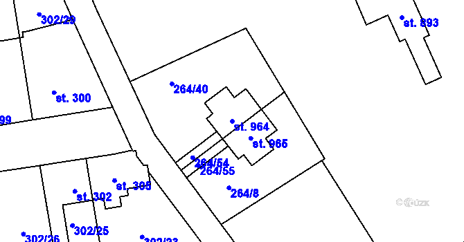 Parcela st. 964 v KÚ Rosice nad Labem, Katastrální mapa