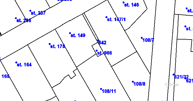 Parcela st. 966 v KÚ Rosice nad Labem, Katastrální mapa