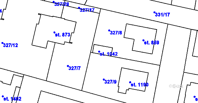 Parcela st. 1042 v KÚ Rosice nad Labem, Katastrální mapa