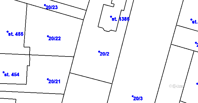 Parcela st. 20/2 v KÚ Rosice nad Labem, Katastrální mapa