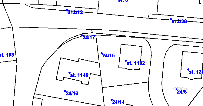 Parcela st. 24/15 v KÚ Rosice nad Labem, Katastrální mapa