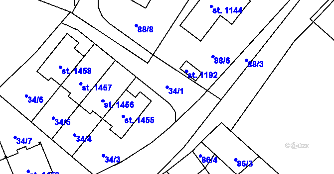 Parcela st. 34/1 v KÚ Rosice nad Labem, Katastrální mapa