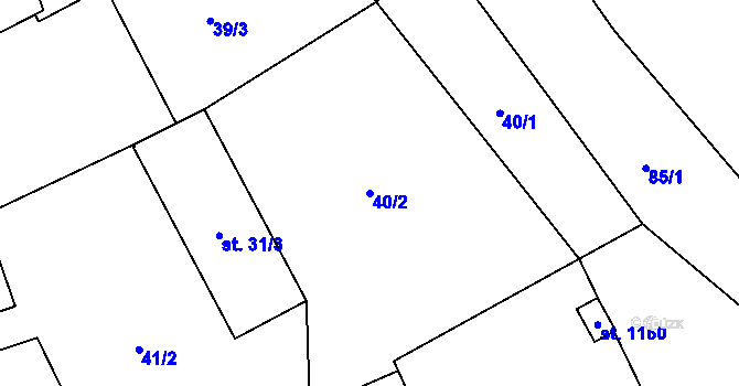 Parcela st. 40/2 v KÚ Rosice nad Labem, Katastrální mapa