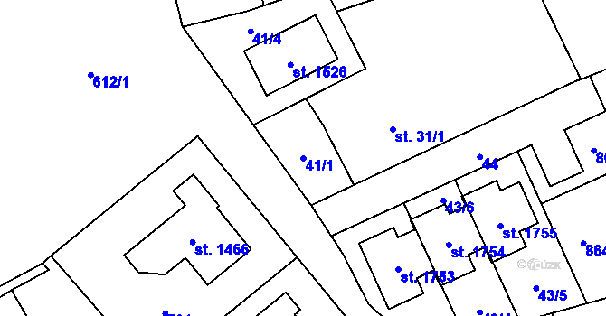 Parcela st. 41/1 v KÚ Rosice nad Labem, Katastrální mapa