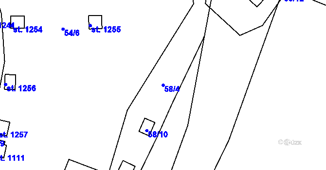 Parcela st. 58/4 v KÚ Rosice nad Labem, Katastrální mapa