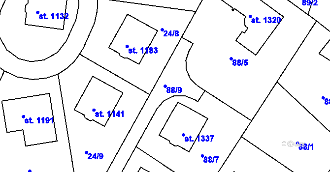 Parcela st. 88/9 v KÚ Rosice nad Labem, Katastrální mapa