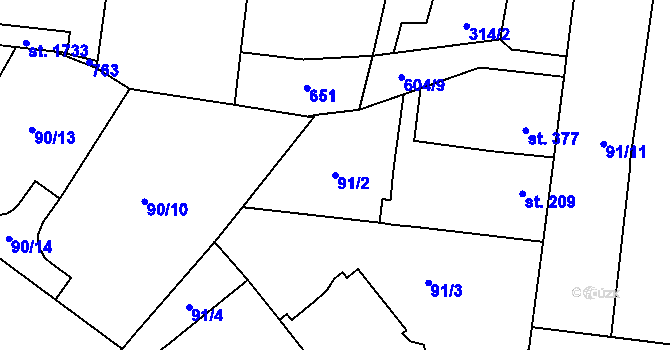 Parcela st. 91/2 v KÚ Rosice nad Labem, Katastrální mapa