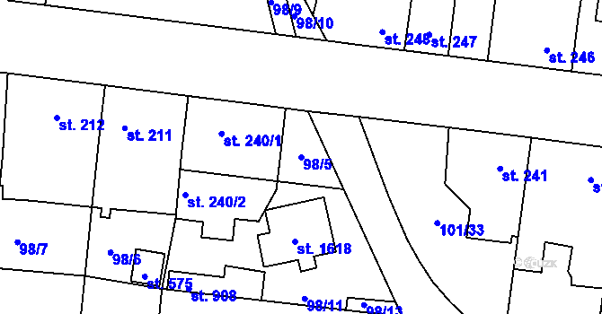 Parcela st. 98/5 v KÚ Rosice nad Labem, Katastrální mapa