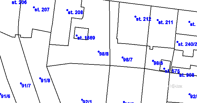 Parcela st. 98/8 v KÚ Rosice nad Labem, Katastrální mapa