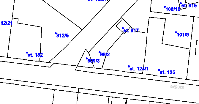 Parcela st. 99/2 v KÚ Rosice nad Labem, Katastrální mapa