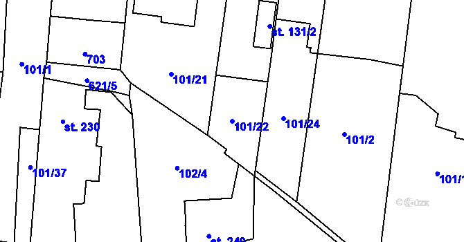 Parcela st. 101/22 v KÚ Rosice nad Labem, Katastrální mapa