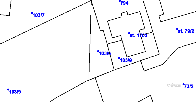 Parcela st. 103/6 v KÚ Rosice nad Labem, Katastrální mapa