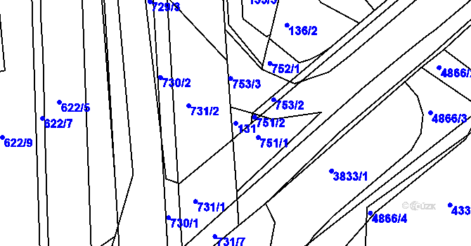Parcela st. 131 v KÚ Rosice nad Labem, Katastrální mapa