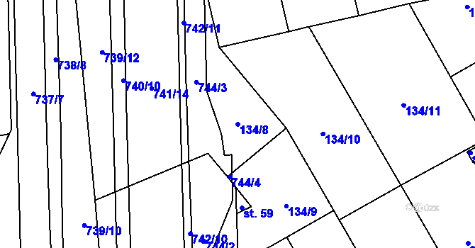 Parcela st. 134/8 v KÚ Rosice nad Labem, Katastrální mapa