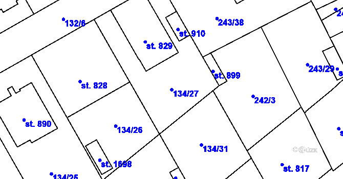 Parcela st. 134/27 v KÚ Rosice nad Labem, Katastrální mapa
