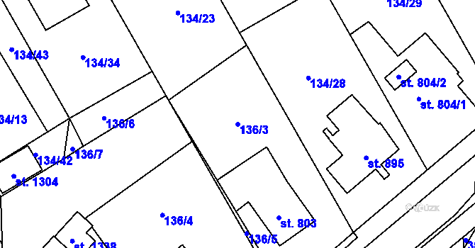 Parcela st. 136/3 v KÚ Rosice nad Labem, Katastrální mapa