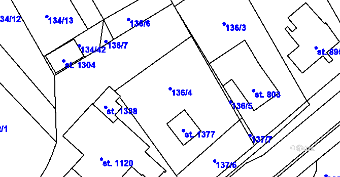 Parcela st. 136/4 v KÚ Rosice nad Labem, Katastrální mapa
